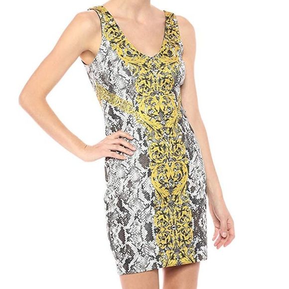 Guess Rae Medallion Snake Print Bodycon V Neck Party Dress - Picture 4 of 12